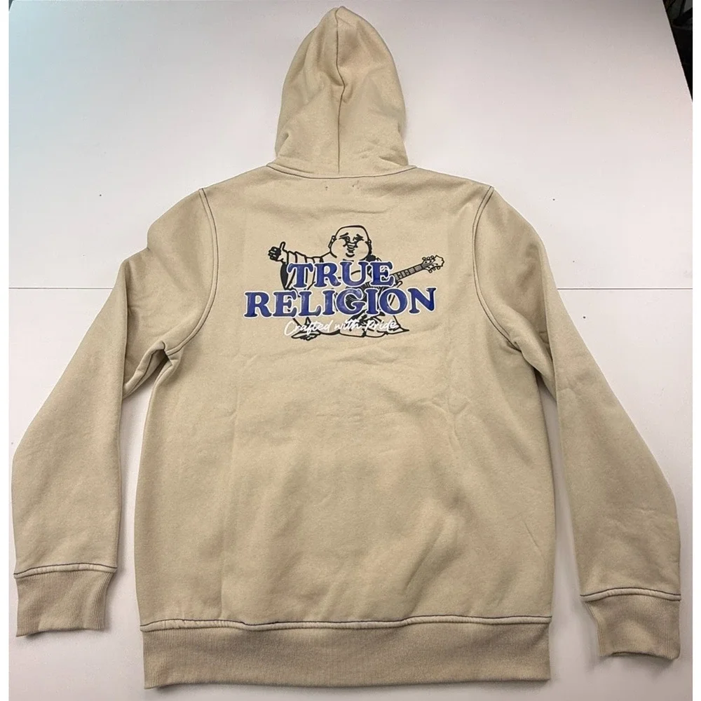 TRUE RELIGION MEN'S CONTRAST W/ BUDHA BACK DESIGN ZIP HOODIE FOG SZ L NWT